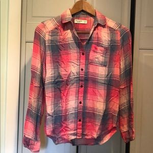 Pink Plaid girls Shirt , size 11/12, EUC